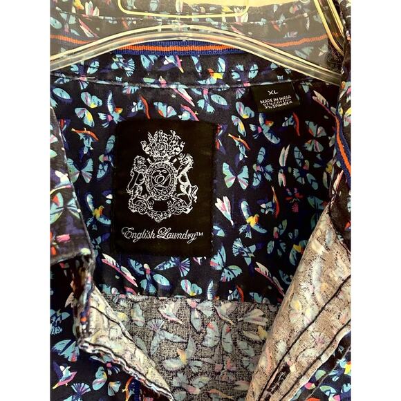 Men’s XL English Laundry Cotton Short Sleeve Button Front Shirt-Butterfly,Birds - Picture 3 of 5
